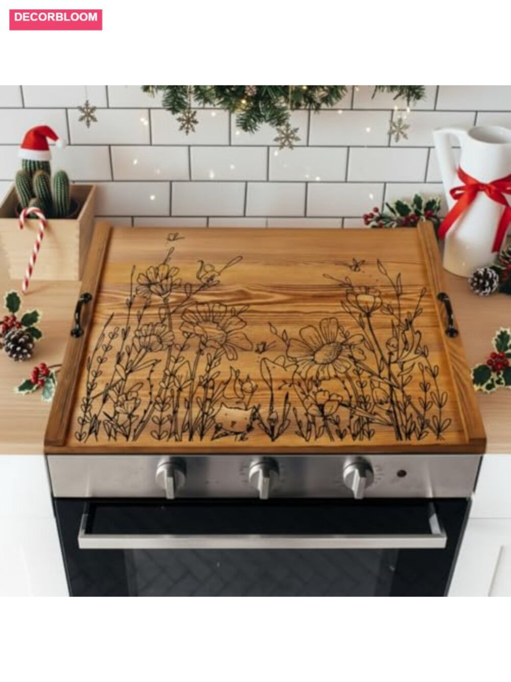 Wooden Stove Cover with Handles 30x22 Multipurpose Kitchen Workspace